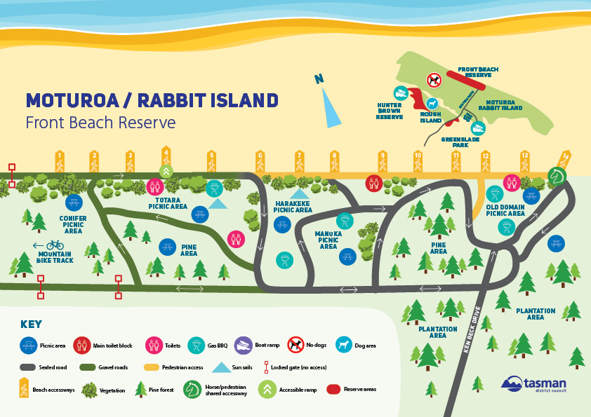 Map of Moturoa Rabbit Island front beach reserve